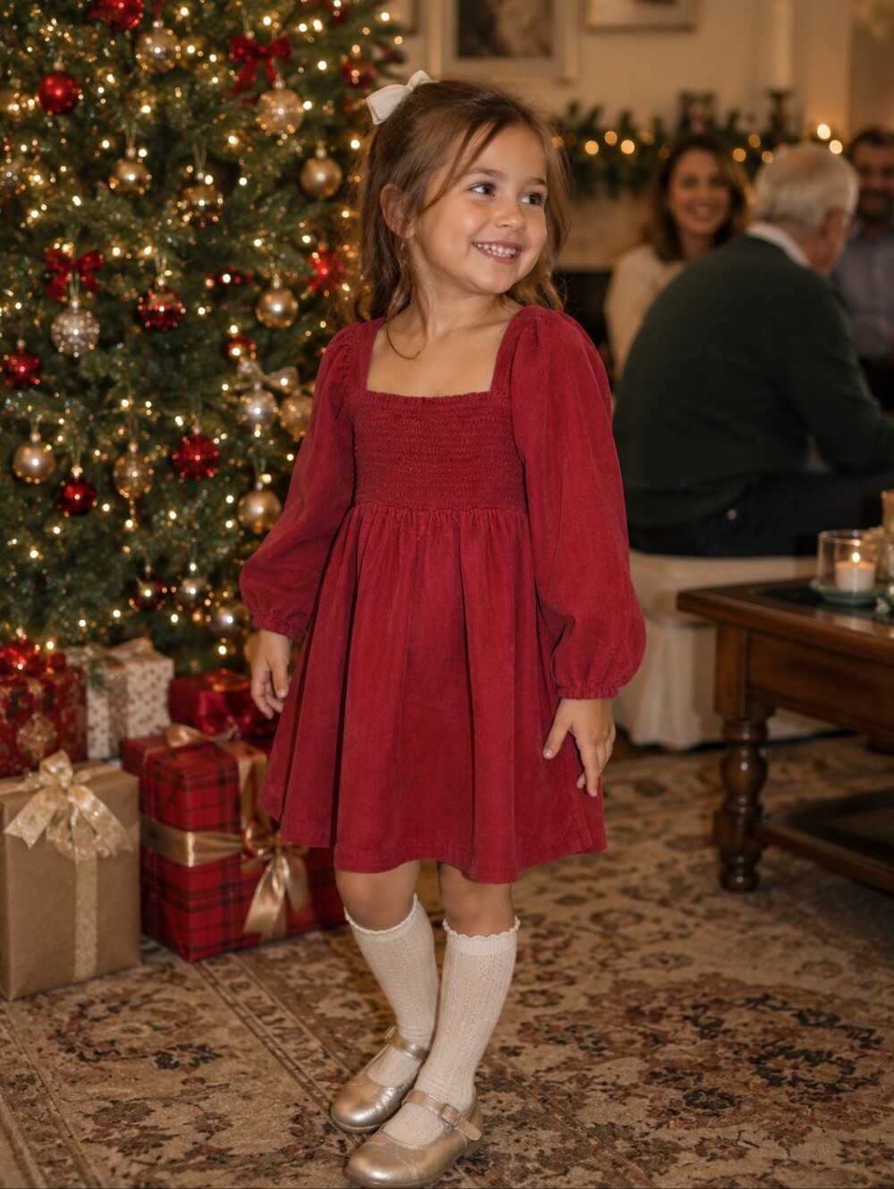 Gap Kids Red Corduroy Smocked Long Sleeve Party Dress Small Christmas Occasion